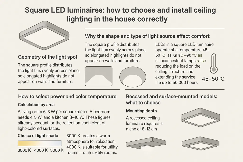Квадратные LED-светильники: как правильно выбрать и встроить потолочное освещение в доме